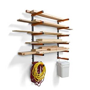 Bora Wood Organizer and Lumber Storage Metal Rack with 6-Level Wall Mount – Indoor and Outdoor Use, In Orange | PBR-001