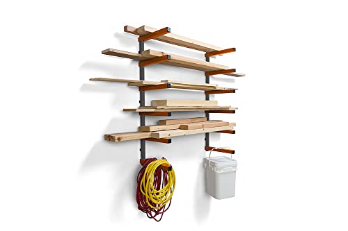 Bora Wood Organizer and Lumber Storage Metal Rack with 6-Level Wall Mount – Indoor and Outdoor Use, In Orange | PBR-001