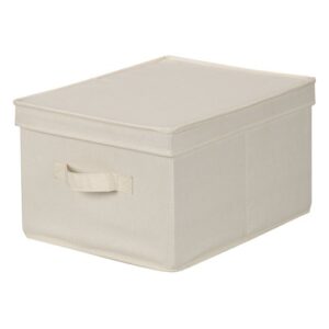 household essentials 113 storage box with lid and handle - natural beige canvas - large
