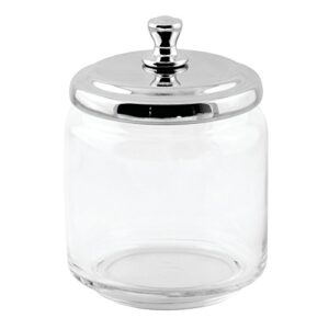 idesign york bathroom vanity glass apothecary jar for cotton balls, swabs, cosmetic pads - clear/polished lid,small