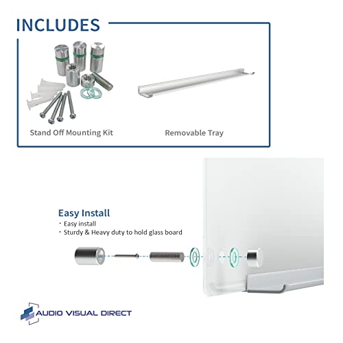 Audio-Visual Direct Frosted Glass Dry-Erase Board Set - 2' x 1.5' - Includes Hardware & Marker Tray (Non-Magnetic)