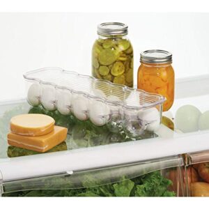 iDesign Plastic Egg Holder for Refrigerator with Handle and Lid, Fridge Storage Organizer for Kitchen, Holds up to 14, 4.25" x 14.5" x 3", Clear