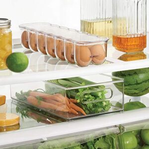 iDesign Plastic Egg Holder for Refrigerator with Handle and Lid, Fridge Storage Organizer for Kitchen, Holds up to 14, 4.25" x 14.5" x 3", Clear