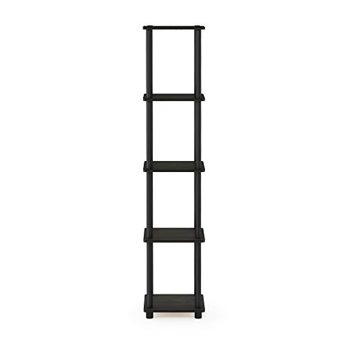 FURINNO Turn-N-Tube 5-Tier Corner Square Rack Display Shelf, Round, Espresso/Black