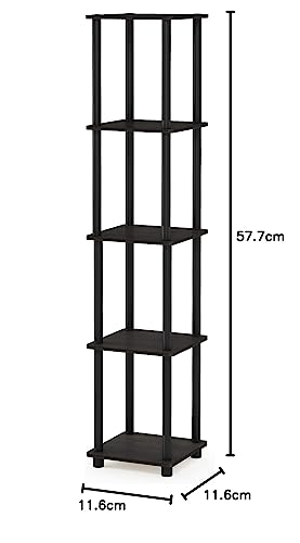 FURINNO Turn-N-Tube 5-Tier Corner Square Rack Display Shelf, Round, Espresso/Black