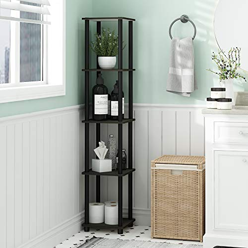 FURINNO Turn-N-Tube 5-Tier Corner Square Rack Display Shelf, Round, Espresso/Black