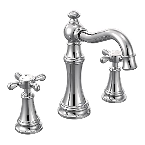 Moen Weymouth Chrome Two-Handle High-Arc Widespread Bathroom Faucet, Valve Sold Separately, TS42114, 0.5