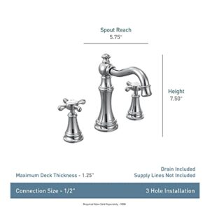 Moen Weymouth Chrome Two-Handle High-Arc Widespread Bathroom Faucet, Valve Sold Separately, TS42114, 0.5