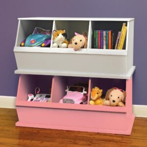 Stackable Wooden 3 Bin Open Storage Toy Organizing Cubby