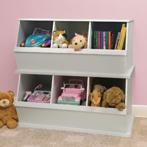 Stackable Wooden 3 Bin Open Storage Toy Organizing Cubby