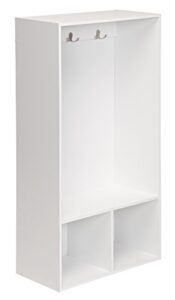 closetmaid kidspace wood locker, 2 cubby cube compartments open storage, 3 hooks, for coats, backpacks, jackets, white finish, 47-inch
