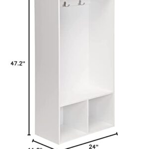 ClosetMaid KidSpace Wood Locker, 2 Cubby Cube Compartments Open Storage, 3 Hooks, for Coats, Backpacks, Jackets, White Finish, 47-Inch