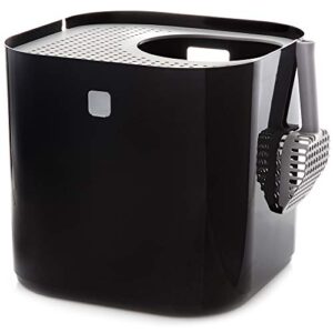 modkat litter box, top-entry, includes scoop and reusable liner - black