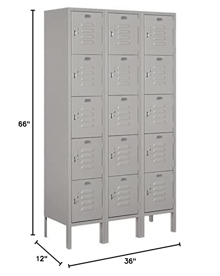 Salsbury Industries 65352GY-U Five Tier Box Style 36-Inch Wide 5-Feet High 12-Inch Deep Unassembled Standard Metal Locker, Gray