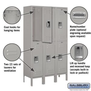 Salsbury Industries 62352GY-U Unassembled Standard Metal Locker with Double Tier, Gray