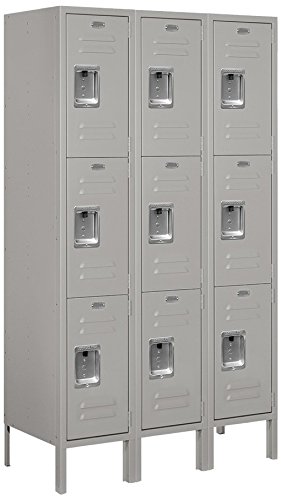 Standard Metal Locker Triple Tier 3 Feet Wide 5 Feet High 15 Inches Deep Unassembled, Gray