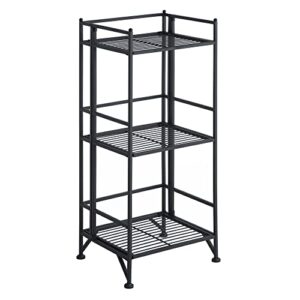 convenience concepts xtra storage 3 tier folding metal shelf, black