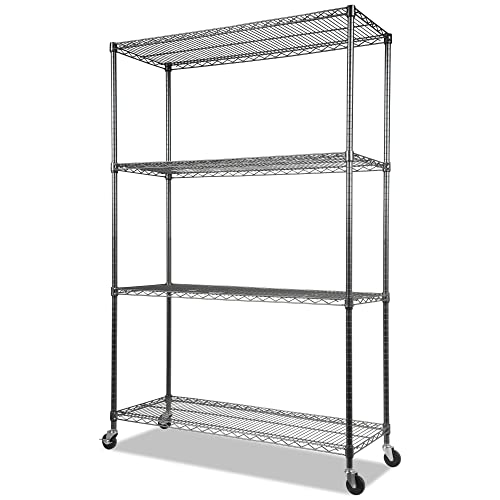 Alera Complete Wire Shelving Unit w/Caster, 48" x 18" x 72", Black Anthracite