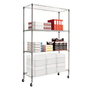 Alera Complete Wire Shelving Unit w/Caster, 48" x 18" x 72", Black Anthracite