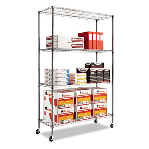 Alera Complete Wire Shelving Unit w/Caster, 48" x 18" x 72", Black Anthracite