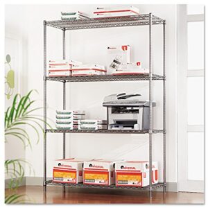 Alera Complete Wire Shelving Unit w/Caster, 48" x 18" x 72", Black Anthracite