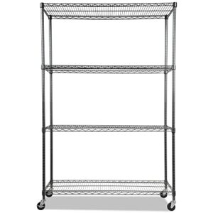 Alera Complete Wire Shelving Unit w/Caster, 48" x 18" x 72", Black Anthracite