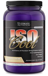 ultimate nutrition iso cool whey isolate protein powder - keto friendly - sugar, carb and fat-free - 23 grams of protein per serving, vanilla, 2 pounds