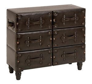 deco 79 wood vintage faux leather chest with rivets and straps detailing, 32" x 13" x 28", black