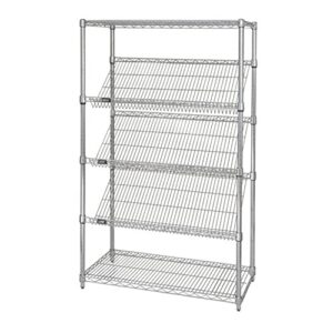 quantum storage systems 2448sl6c 5-tier stationary wire shelving unit with 3 slanted shelves, chrome finish, 400 lb. load capacity, 48' w x 24' l x 63' h