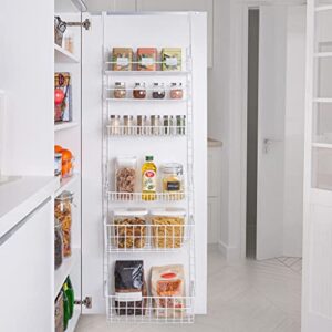 smart design over the door adjustable pantry organizer rack w/ 6 adjustable shelves - steel metal - hanging - wall mount - cans, spice, storage, closet - kitchen [white]