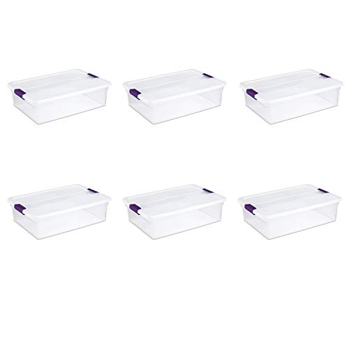 Sterilite 17551706 32 Quart/30 Liter ClearView Latch Box, Clear with Sweet Plum Latches, 6-Pack,Sweet Plum Handles