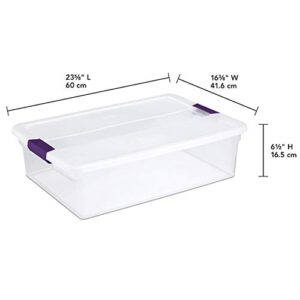 Sterilite 17551706 32 Quart/30 Liter ClearView Latch Box, Clear with Sweet Plum Latches, 6-Pack,Sweet Plum Handles