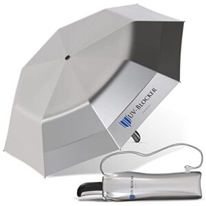 uv-blocker travel sun protection uv umbrella auto open double vented canopy windproof sun umbrella uv protection 55+ upf