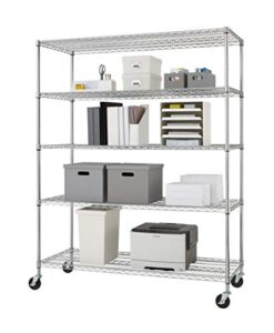 trinity ecostorage heavy duty 5-tier adjustable wire shelving with wheels for kitchen organization, garage storage, laundry room, nsf certified, 800 to 4000 pound capacity, chrome, 60 by 24 by 72-inch