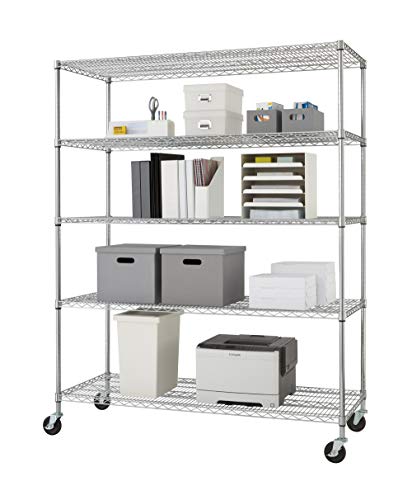 TRINITY EcoStorage Heavy Duty 5-Tier Adjustable Wire Shelving with Wheels for Kitchen Organization, Garage Storage, Laundry Room, NSF Certified, 800 to 4000 Pound Capacity, Chrome, 60 by 24 by 72-Inch