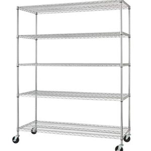 TRINITY EcoStorage Heavy Duty 5-Tier Adjustable Wire Shelving with Wheels for Kitchen Organization, Garage Storage, Laundry Room, NSF Certified, 800 to 4000 Pound Capacity, Chrome, 60 by 24 by 72-Inch