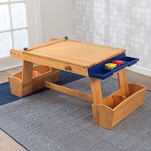 KidKraft Wooden Art Table with Drying Rack & Storage Bins, Children's Furniture - Natural, Gift for Ages 3-8