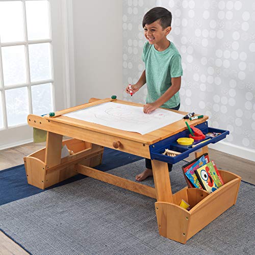 KidKraft Wooden Art Table with Drying Rack & Storage Bins, Children's Furniture - Natural, Gift for Ages 3-8