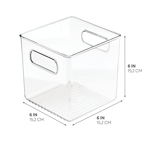 iDesign Recycled Plastic Pantry and Kitchen Storage, Freezer and Fridge Organizer Bin with Easy Grip Handles – 6” x 6” x 6”, Clear