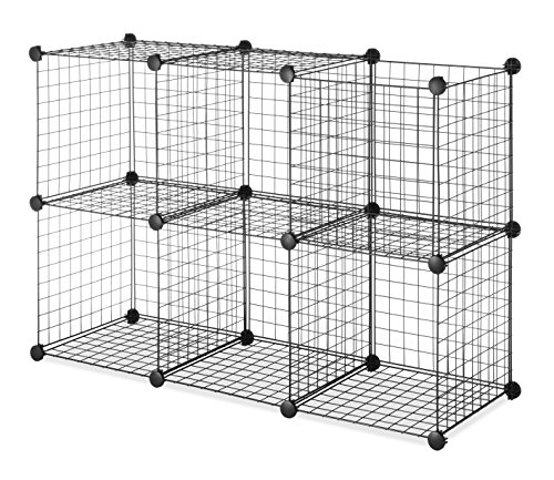 Whitmor Storage Cubes - Stackable Interlocking Wire Shelves - Black (Set of 6)