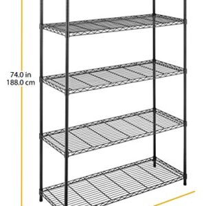 Whitmor Supreme Tier Shelving 5 Adjustable Shelving-500 Pound Weight Capacity Per Shelf-Leveling Feet, 18" x 48" x 74", Black