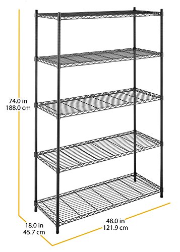 Whitmor Supreme Tier Shelving 5 Adjustable Shelving-500 Pound Weight Capacity Per Shelf-Leveling Feet, 18" x 48" x 74", Black