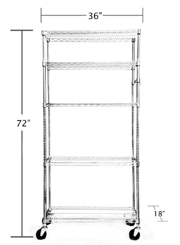 TRINITY EcoStorage 5-Tier NSF Wire Shelving Rack with Wheels, 36 by 18 by 72-Inch, Chrome