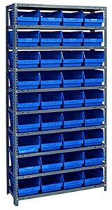 quantum storage 1275-207bl store more steel shelving unit with 6" shelf bins, 12" d x 36" w x 75" h, blue