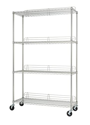 TRINITY EcoStorage Heavy Duty 4-Tier Adjustable Wire Shelving with Wheels and Backstands for Kitchen Organization, Garage Shelf Rack, NSF Certified, W D x 77” H, 48 by 18 by 72", Chrome