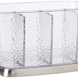 iDesign Rain Plastic Silverware Caddy Organizer Flatware Holder for Kitchen Countertop Storage, Dining Table, Outdoor Patio, Picnic Tables, Clear