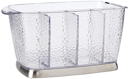 iDesign Rain Plastic Silverware Caddy Organizer Flatware Holder for Kitchen Countertop Storage, Dining Table, Outdoor Patio, Picnic Tables, Clear