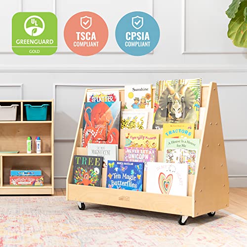 ECR4Kids Double-Sided Mobile Book Display, Classroom Bookshelf, Natural