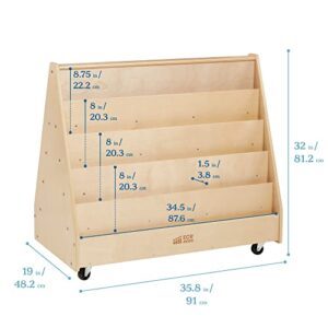 ECR4Kids Double-Sided Mobile Book Display, Classroom Bookshelf, Natural