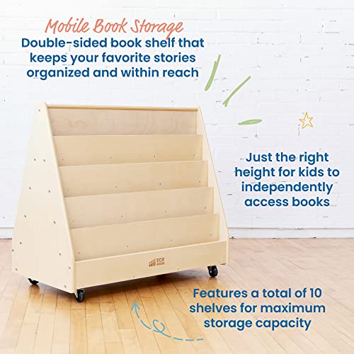 ECR4Kids Double-Sided Mobile Book Display, Classroom Bookshelf, Natural